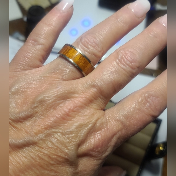 Koa Wood and Titanium Wedding Band Set - Picture 1 of 8